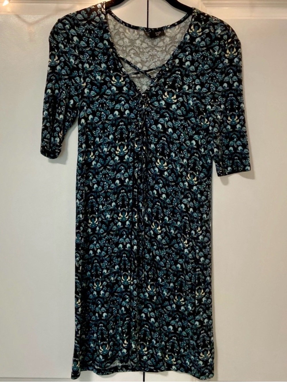 Topshop Body-con Floral Green & Black Dress